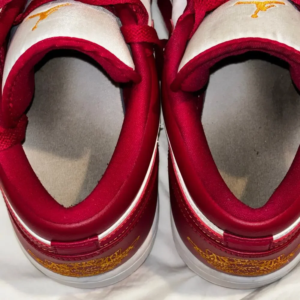 Nike Air Jordan 1 Low Cardinal Red White Mens 13 Leather Sneakers 553558 607 - Picture 11 of 13